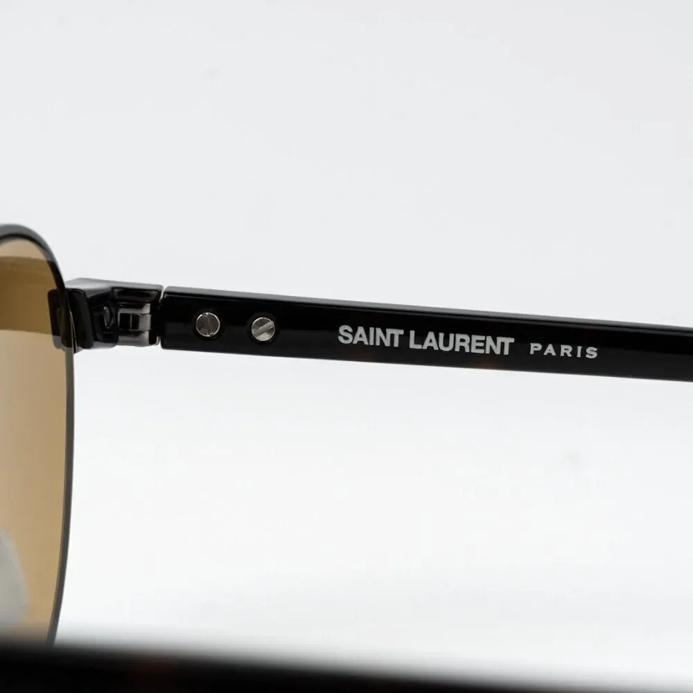 NEW Saint Laurent SL707 003 Ruthenium Grey Havana Nicotine Oval Unisex Sunglasse